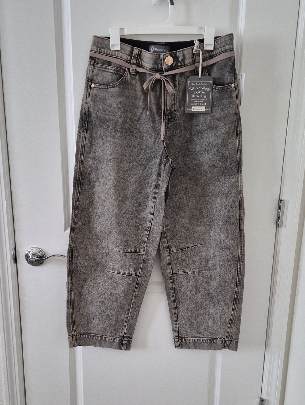 Democracy Grey Washed Barrel-Leg Jeans with Drawstring